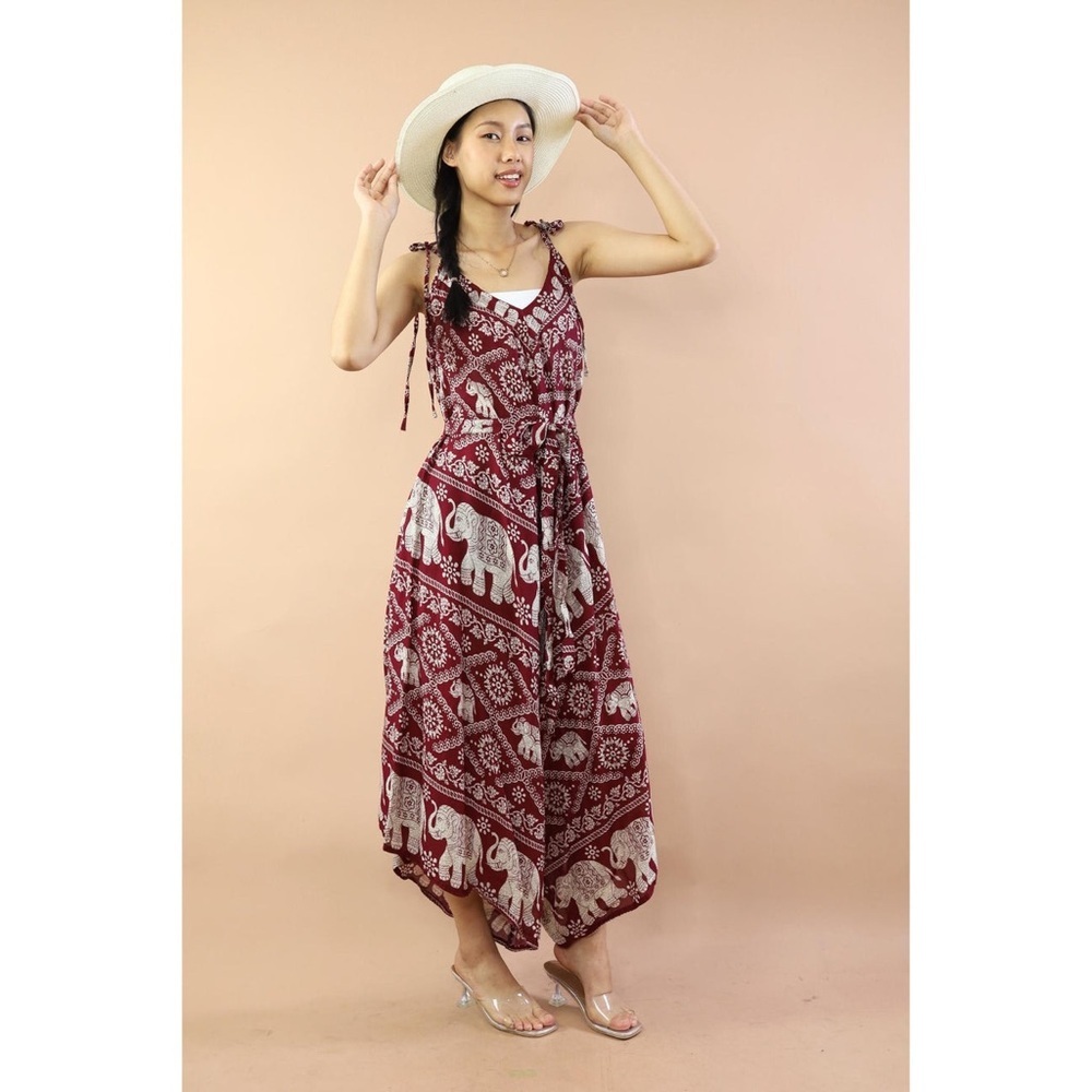Elephant scarf jumpsuit asymmetrical tie strap one size bohemian